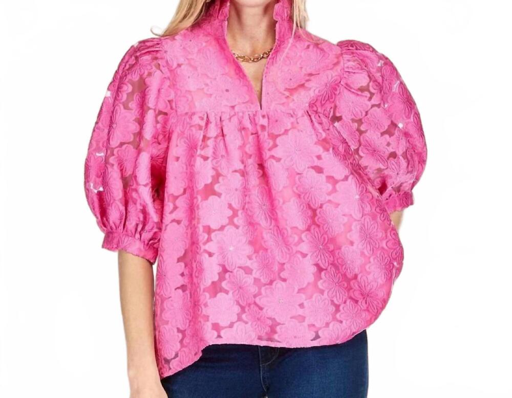 NEW JADE floral organza high neck top in fuchsia